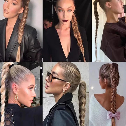 22-40 inch synthetic braided braided ponytail wig woman elastic rubber band fake ponytail hair extension wrapped around ponytail