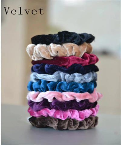 10pcs/pack Women Colorful Velvet Scrunchies Elastic Hair Bands Solid Color Hair Ties Ponytail Holder Accessories Fabric Leopard