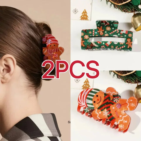 1/2Pcs Acrylic Christmas Hair Claw Clips for Women, Gingerbread Man Design Hair Jaw Clips Hair Accessories Holiday Gift Hair Pin