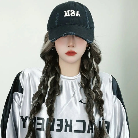 Long Straight Hat Wig for Women Natural Brown Wigs Connect Synthetic Baseball Cap Highlight Hair Hat Wig Adjustable Fake Hair