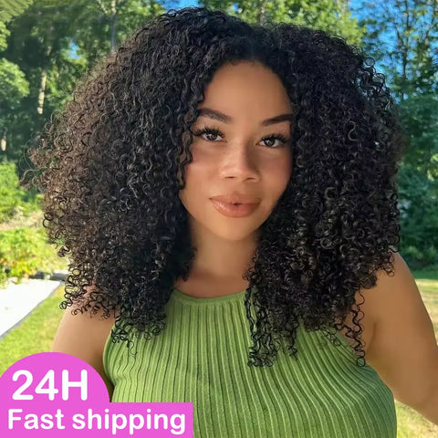 3 in 1 Half Wigs Human Hair Afro Kinky Curly Flip Over Wig Wear Go Glueless Wig With Drawstring Seamless Human Hair Pre Cut