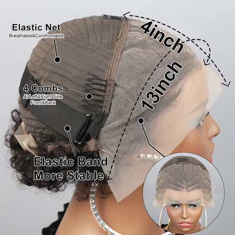 Afro Puff 13x4 Lace Frontal Human Hair With Pre Made Cornrow Braided Kinky Curly Wig With Baby HairHair Wig for Woman