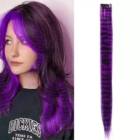 Stripe Printed Hair Colorful Long Straight Hair Pieces Synthetic Clip-in Hair Extensions for Daily Use Party Halloween