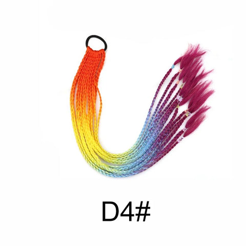Synthetic 24Inch Y2K Rainbow Horsetail Wig Long Boxing Braid Hair Ponytail Extension High Temperature Fiber Hairpiece for Women