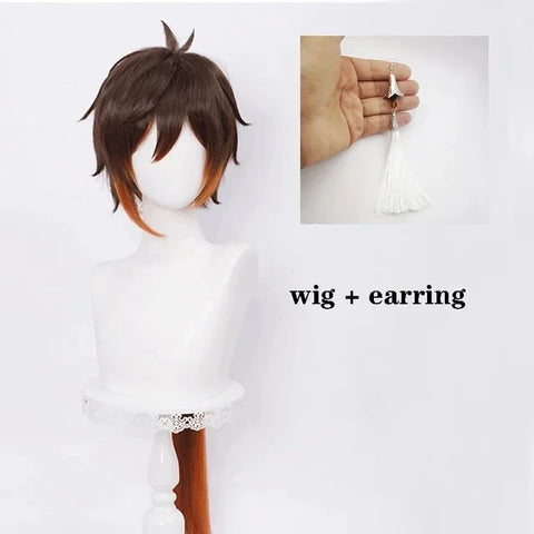 Anime Zhongli Cosplay 80cm Long Christmas Brown Orange Wig Cosplay Wigs Heat Resistant Synthetic Wigs Halloween