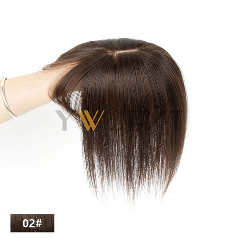 Clip In Hair Pieces Toppers 8"-12" Natural Human Hair Extensions Piece Brown Color Women With Bangs 8x12cm Base