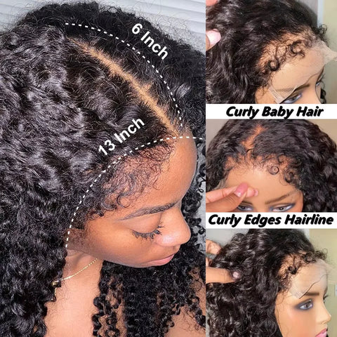 4C Edges Afro Wig Kinky Curly 13x6 HD Lace Frontal Wig 100% Curly Glueless Wig Human Hair 250%13x4 HD Lace Front Human Hair Wigs