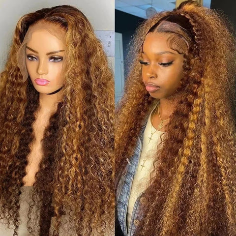 30 36 Inch Highlight Wig Human Hair 13x6 Hd Lace Frontal Wig 250 Density Ombre Blonde Deep Wave Brazilian Water Wave Curly Wigs