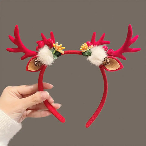 Christmas Hair Hoop Antler Christmas Headwear Hair Band Fashion Red Winter Plush Cute Headband Hair Clip New Hair Accessories