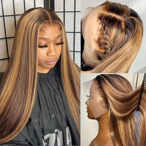 Straight Human Hair Wigs 4/27 Highlight 38 Inch Wigs Human Hair Hd Frontal 13x6 Brazilian Wigs Original 200% Density