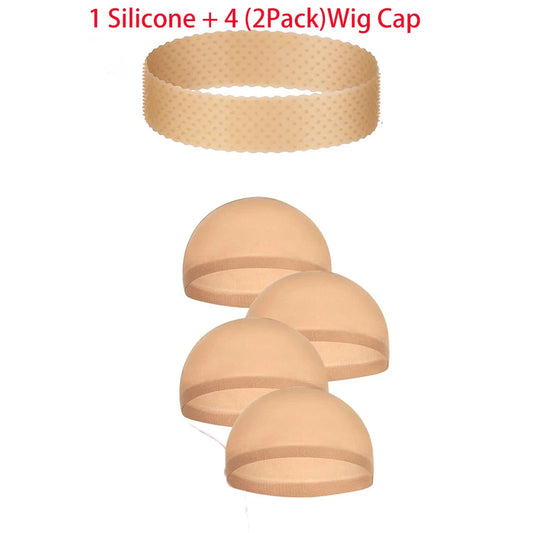 1 Silicone and 4 Wig Cap Stocking Wig Caps Non-Slip Stretchy Nylon Wig Caps For Women, Soft And Breathable Close End Wig Caps
