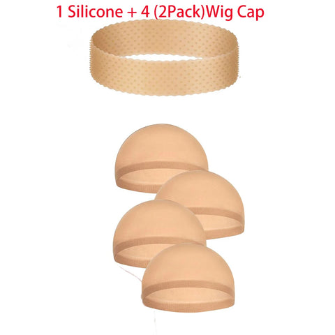1 Silicone and 4 Wig Cap Stocking Wig Caps Non-Slip Stretchy Nylon Wig Caps For Women, Soft And Breathable Close End Wig Caps