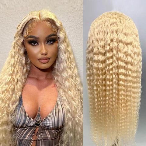 613 Curly Human Hair Wig 230% Density Blonde Water Wave 13x6 Frontal Wig Hd Lace 13x4 Transparent Lace Front wig For Women