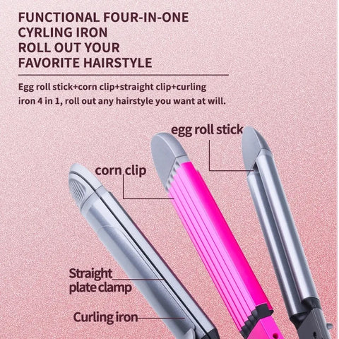 Kemei 4 in 1 Hair Straightener Crimper Hair Wand Curler Flat and Curling Iron Women Hair Styling Waver Adjustable Temperature