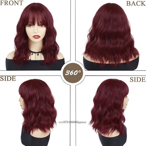 Synthetic Auburn Wig with Bangs for Women Girls Cosplay Halloween Party Lolita Use Short Wavy Curly Wigs Heat Resistant Fiber
