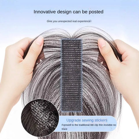 No Clip Toppers Human Hair Fringe Upgraded Magic Paste Hair Toppers Bangs for Women Fluffy Hair Cover Sparse Hair Seams Patches