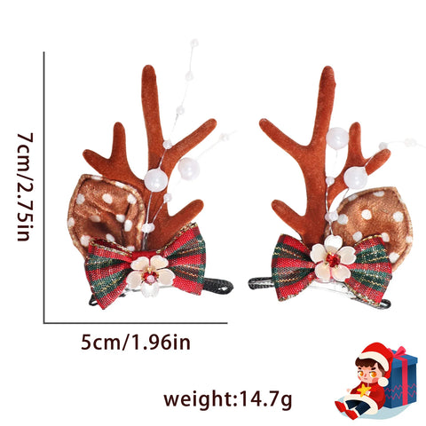 Christmas New Forest Bow Flower Pearl Antlers Hair Clip Holiday Party Dress Up Cute Hairpin Christmas Party Small Gifts Holiday