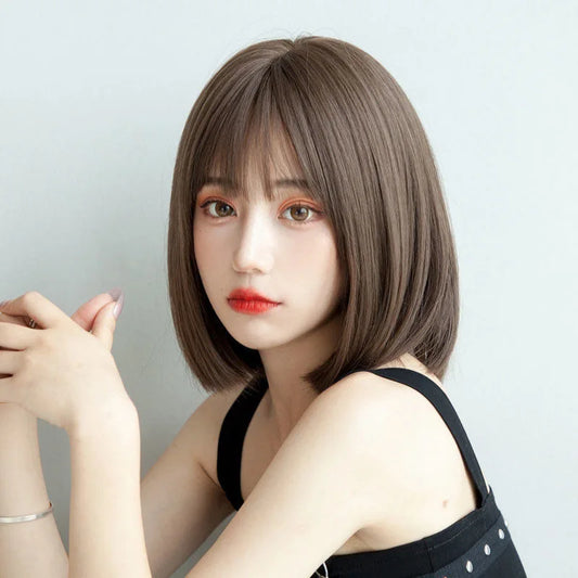 Korea Style Hair Extensions Synthetic Daily Use Young Female Wigs Breathable Head Cover Shoulder Long Straight Wig Hat for Women
