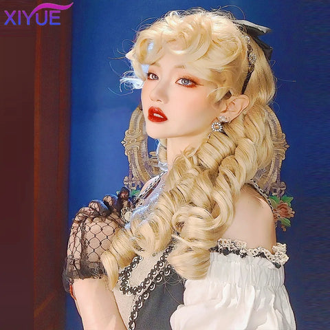 XIYUE Synthetic Long Straight Lolita Wig with Bang Red Ombre Black Cosplay Party Halloween Christmas Wavy Curly Harajuku Wig