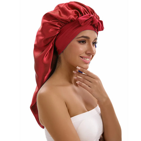 1/2/3pcs Satin Sleep Caps with Ribbon Tie - Black & Pink, Polyester Night Hats for Long Hair, Casual and Stylish Design
