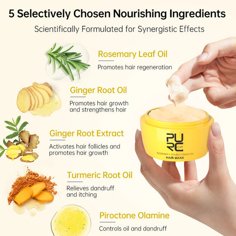 PURC Nourishing Hair Mask with Rosemary Oil & Ginger Smoothing Repair Damaged Frizz Deep Conditioning Hair Care