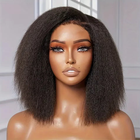 Kinky Straight 250% Density Short Bob 13x4 HD Lace Front Human Hair Wigs Women Peruvian Glueless Lace Frontal Wigs Coarse Yaki