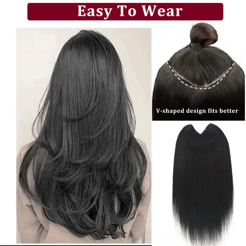 V Shape Clip In Human Hair Extensions  Invisible Brown Blonde Highlight Toppers For Women Straight Brazilian Remy Hair 16Inch