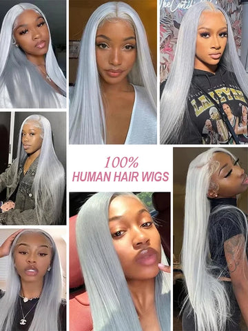40 Inch 13x6 HD Silver Grey Colored Straight Lace Front Wigs Human Hair Brazilian 13x4 Lace Frontal Wigs For Women 250% Density