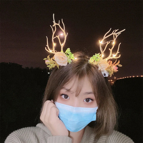 2025 Led Christmas Antler Headband Xmas Tree Hair Band with LED Lights Cosplay Headbands Party Christmas Hair Accessories