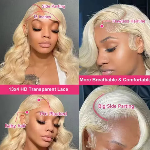 20 34 Inch 250% Density 613 Human Hair Wig 13x6 Hd Lace Frontal Wig Body Wave Lace Front Wig Honey Blonde Human hair For Women