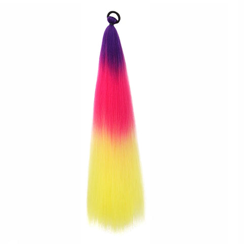 26Inch Synthetic Ponytail Extension with Elastic Tie Hair Band Long Yaki Straight Colored Braiding Ponytail Ombre Colors