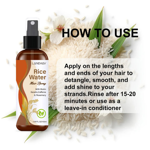 Rice Water Hair Spray - with Biotin,Keratin,Caffeine & Rosemary,Smooths Hair and Reduce Tangles,Add Hair Shine for All Hair Type