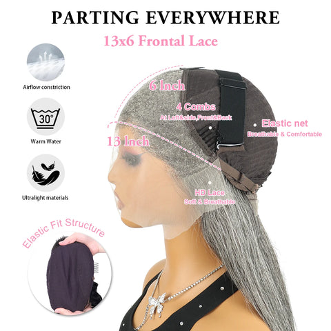 200% Remy Salt And Pepper 13x6 HD Lace Frontal Wig 30 32 Inch Colored Bone Straight Lace Front Wigs 100 Human Hair Wig For Women