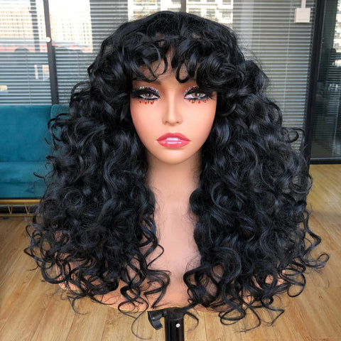 Red Ginger Wig for Women Long Curly Wave Wigs with Bangs Copper Synthetic Wig Natural Cosplay Party Heat Resistant Hair Hihoo