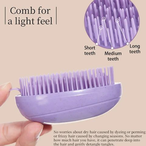 2pcs Magic Detanglng Hair Brush Set Scalp Massage Egg Shaped Wheat Straw Comb Anti-static Edge Hairbrush Salon Hair Styling Tool