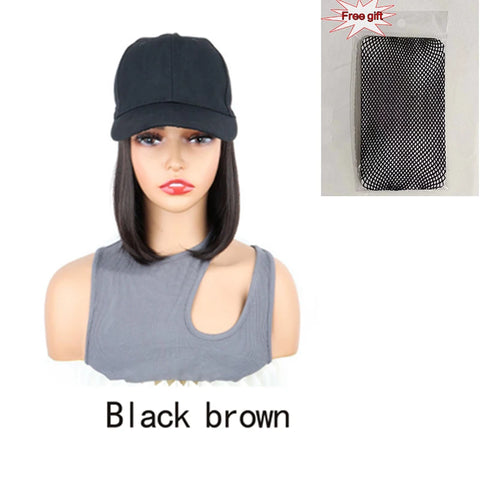H&STAR Synthetic Short Straight Wig Heat Resistant Fiber Stylish Girls' Baseball Hat Wig with Natural  Hair Peaked Cap