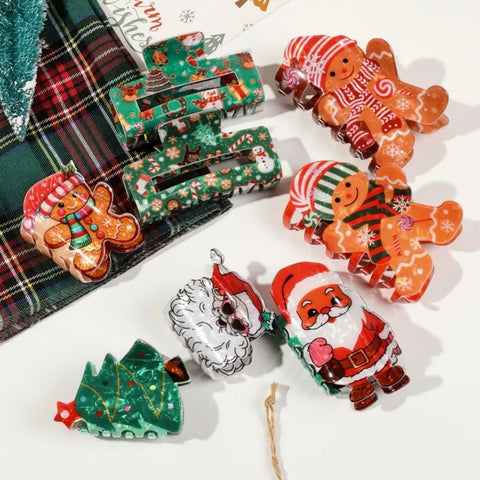 1/2Pcs Acrylic Christmas Hair Claw Clips for Women, Gingerbread Man Design Hair Jaw Clips Hair Accessories Holiday Gift Hair Pin