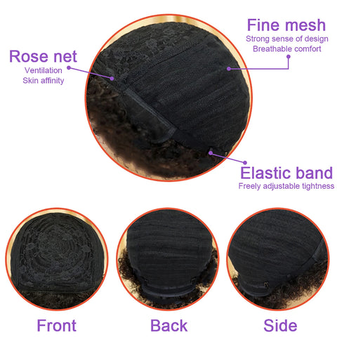 Afro kinky Curly Human Hair Wigs For Black Women Brazilian Hair Natural Black Full Machine Pixie Cut Fluffy Wig