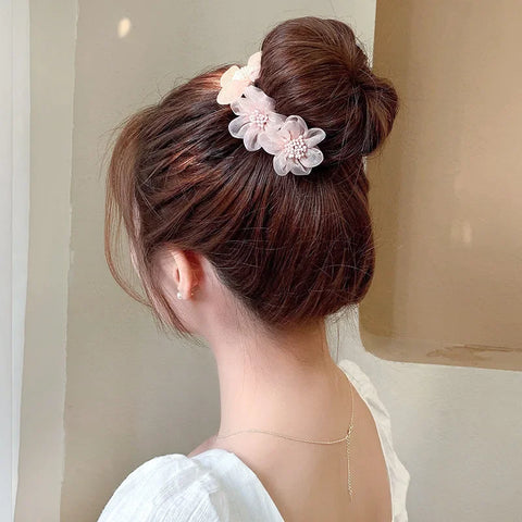 Chiffon Flower Hair Clip Magic Bun Curler Hair Styling Twist Maker Tool Dount Twist Hair Accessories Women Girl Hair Braide Tool