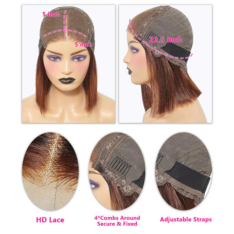 Dark Brown Color Bob 100% Human Hair Wigs Water Wave 13x4 HD Lace Front Bob Wigs Deep Wave Human Hair Lace Frontal Wig