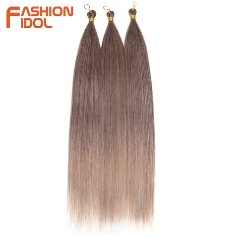 28 Inch 3PCS 300g Yaki Straight Pony Hair Bundles Crochet Braids Hair Synthetic Braiding Hair Ombre Brown Crochet Hair Extension