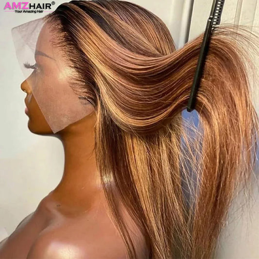 Hd Highlight Straight 13x4 Lace Front Wigs Human Hair Preplucked 360 Full Lace Wig Honey Blonde Colored 13x6 Lace Frontal Wigs