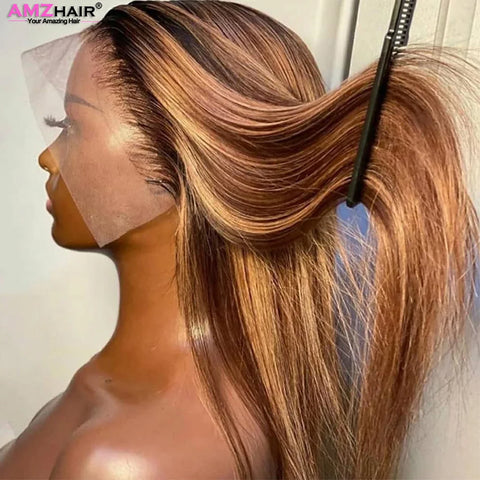 Hd Highlight Straight 13x4 Lace Front Wigs Human Hair Preplucked 360 Full Lace Wig Honey Blonde Colored 13x6 Lace Frontal Wigs