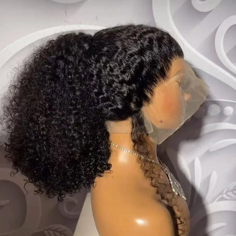 Deep Wave Short Bob Cut Natural Black Color 13X4 HD Lace Front Synthetic Wig For Black Women Preplucked Cosplay Daily Glueless