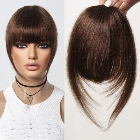 Clip in Bangs 100% Human Hair Bangs Thick French Natural Black Brown Hair Bangs with Temples Clip on Fringe Hairpieces for Women