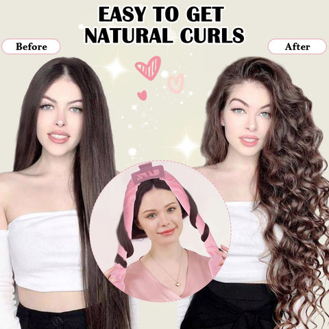 No Heat Overnight Curl Headband, 70" Soft Wave Hair Rollers for Long Hair, 9 PCS Hair Curling Rods Gift Set - Pink