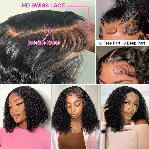 CEXXY Short Bob Wig 13x6 HD Lace Frontal Wig Jerry Curly Human Hair Wig Water Wave 13x4 Lace Remy Human Wig For Women On Sale