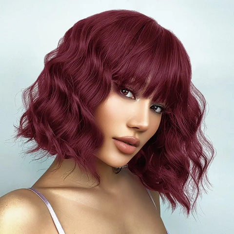 14 Inch Pastel Synthetic Short Wig With Bangs Shoulder Length Wavy Costume Natural Colorful Premium Cosplay For Girls Women