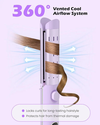 Airflow Curling Iron for Lasting Curls -Ceramic Flat Iron Hair Straightener and Curler 2 in 1, Anti-Scald Curling Wand 1.25 Inch