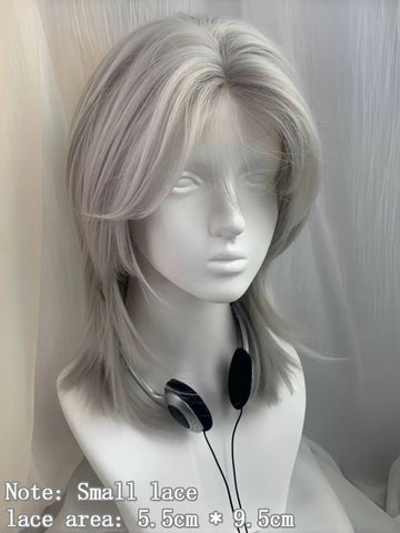 Lolita Synthetic Wig Forehead Lace Wolf Tail Short Curly Hair silver grey Layering Daily Fluffy Wig Full Head Unisex Daily Hallo